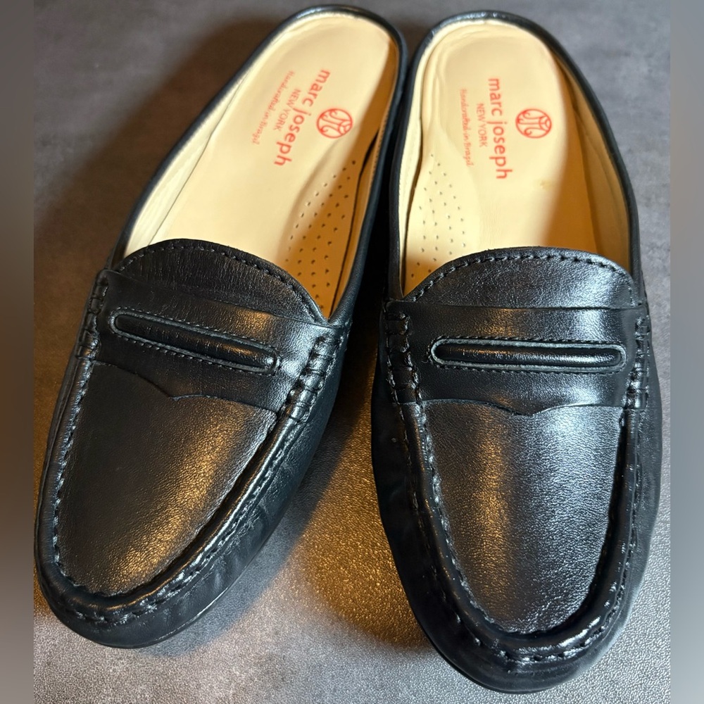 Marc Joseph Black Leather Penny Mules with Cream Insole - Picture 2 of 12
